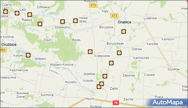 mapa Krzepczów, Krzepczów na mapie Targeo