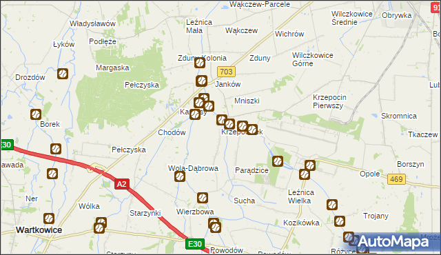 mapa Krzepocinek, Krzepocinek na mapie Targeo