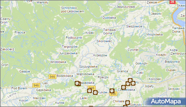 mapa Krzeszów gmina Stryszawa, Krzeszów gmina Stryszawa na mapie Targeo