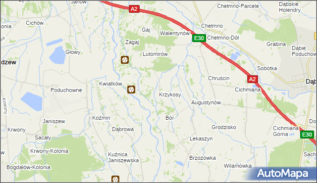 mapa Krzykosy gmina Dąbie, Krzykosy gmina Dąbie na mapie Targeo