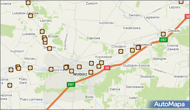 mapa Krzykowice gmina Wolbórz, Krzykowice gmina Wolbórz na mapie Targeo