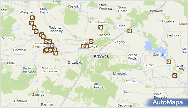 mapa Krzywda powiat łukowski, Krzywda powiat łukowski na mapie Targeo