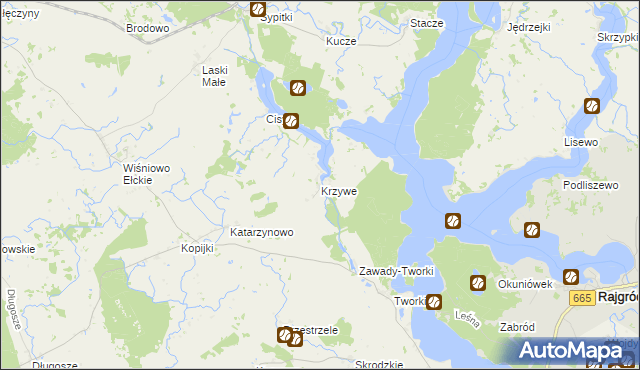 mapa Krzywe gmina Prostki, Krzywe gmina Prostki na mapie Targeo