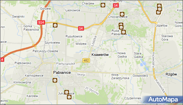 mapa Ksawerów powiat pabianicki, Ksawerów powiat pabianicki na mapie Targeo