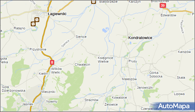 mapa Księginice Wielkie, Księginice Wielkie na mapie Targeo