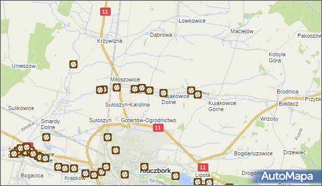 mapa Kujakowice Dolne, Kujakowice Dolne na mapie Targeo