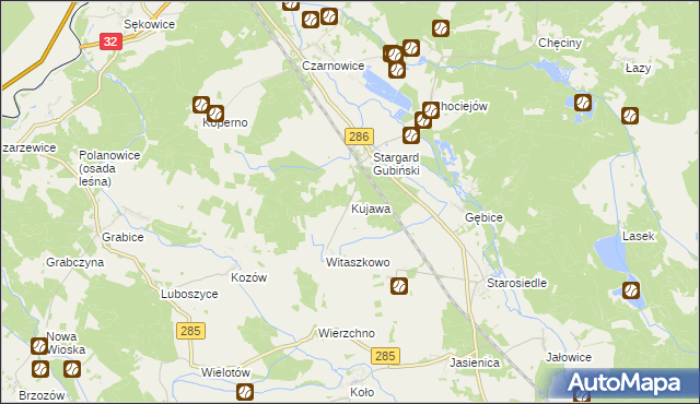 mapa Kujawa gmina Gubin, Kujawa gmina Gubin na mapie Targeo