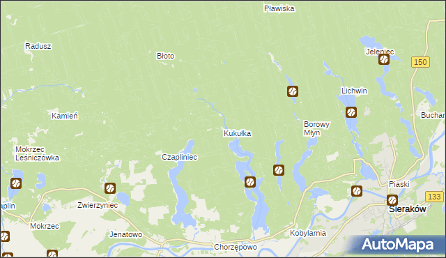 mapa Kukułka gmina Sieraków, Kukułka gmina Sieraków na mapie Targeo