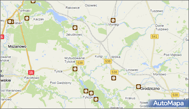 mapa Kuligi gmina Grodziczno, Kuligi gmina Grodziczno na mapie Targeo