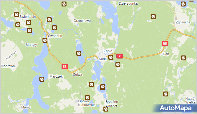 mapa Kurki gmina Olsztynek, Kurki gmina Olsztynek na mapie Targeo