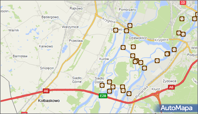 mapa Kurów gmina Kołbaskowo, Kurów gmina Kołbaskowo na mapie Targeo