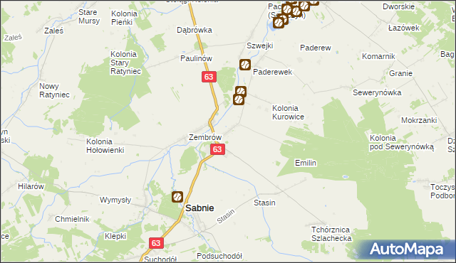 mapa Kurowice gmina Sabnie, Kurowice gmina Sabnie na mapie Targeo