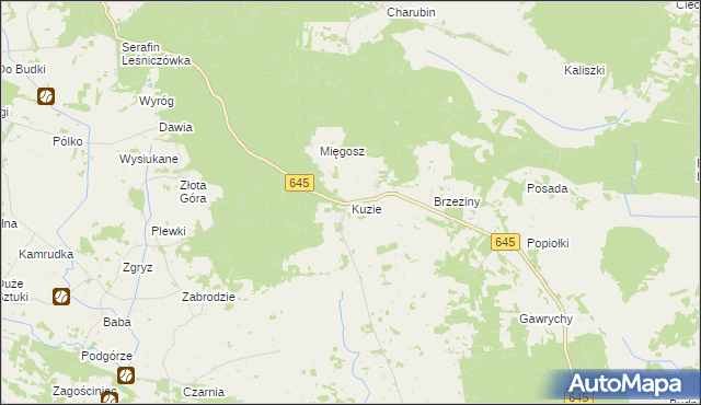 mapa Kuzie gmina Zbójna, Kuzie gmina Zbójna na mapie Targeo