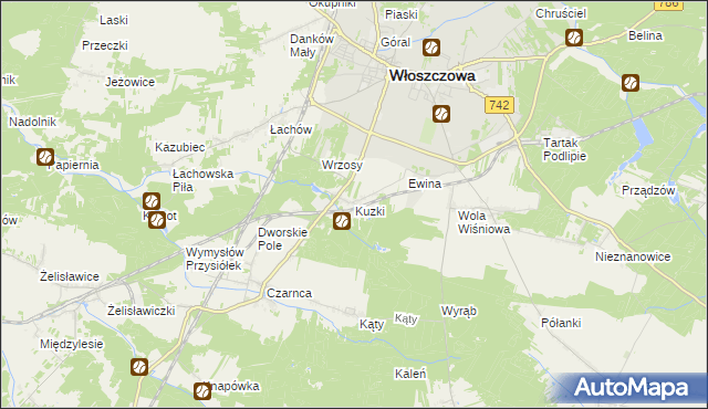 mapa Kuzki gmina Włoszczowa, Kuzki gmina Włoszczowa na mapie Targeo