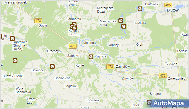 mapa Kuźnica gmina Zelów, Kuźnica gmina Zelów na mapie Targeo