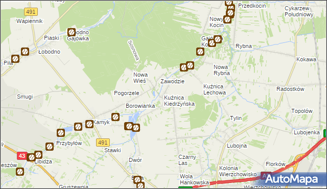 mapa Kuźnica Kiedrzyńska, Kuźnica Kiedrzyńska na mapie Targeo