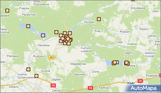 mapa Kuźnica Lubiecka, Kuźnica Lubiecka na mapie Targeo