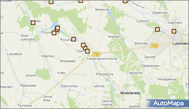 mapa Kwiatkowice gmina Wodzierady, Kwiatkowice gmina Wodzierady na mapie Targeo