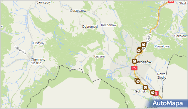 mapa Łączna gmina Mieroszów, Łączna gmina Mieroszów na mapie Targeo