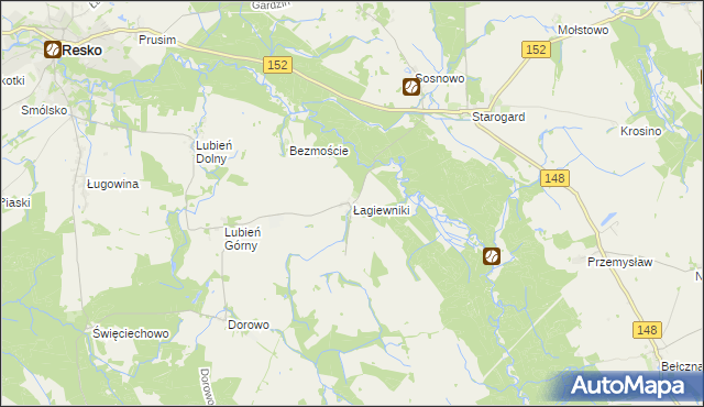 mapa Łagiewniki gmina Resko, Łagiewniki gmina Resko na mapie Targeo