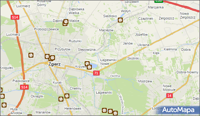 mapa Łagiewniki Nowe, Łagiewniki Nowe na mapie Targeo