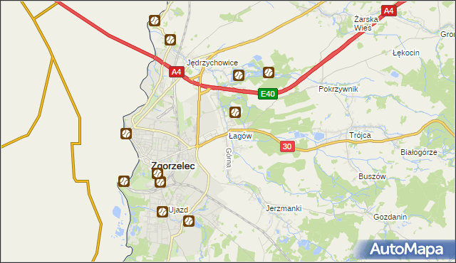 mapa Łagów gmina Zgorzelec, Łagów gmina Zgorzelec na mapie Targeo