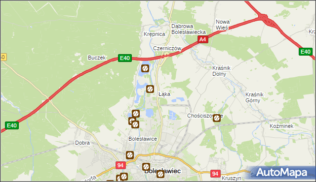 mapa Łąka gmina Bolesławiec, Łąka gmina Bolesławiec na mapie Targeo