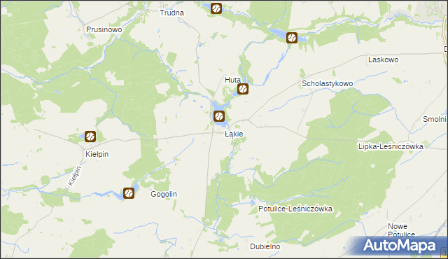 mapa Łąkie gmina Lipka, Łąkie gmina Lipka na mapie Targeo