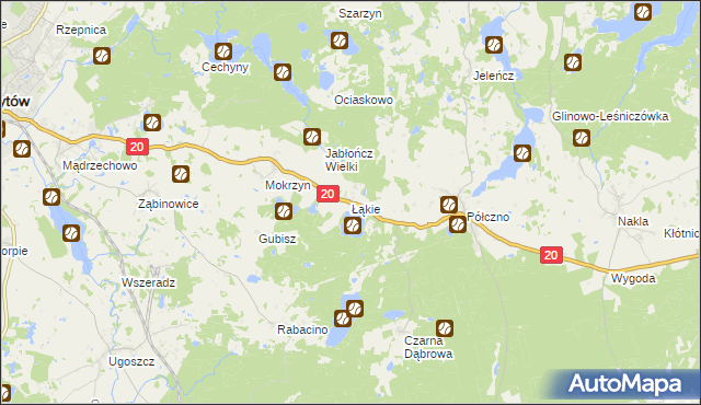 mapa Łąkie gmina Studzienice, Łąkie gmina Studzienice na mapie Targeo