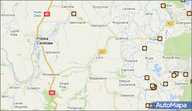 mapa Łany gmina Cisek, Łany gmina Cisek na mapie Targeo