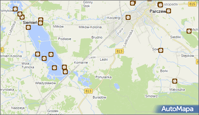 mapa Laski gmina Parczew, Laski gmina Parczew na mapie Targeo