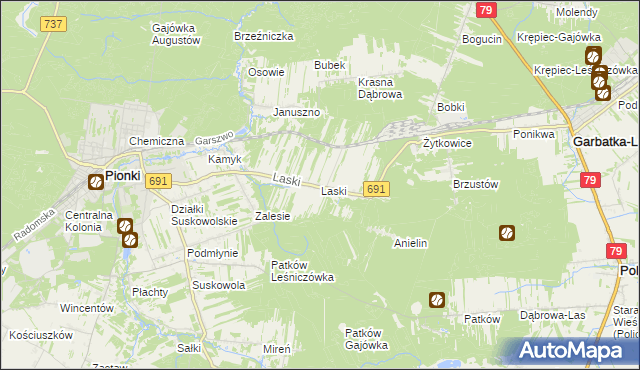 mapa Laski gmina Pionki, Laski gmina Pionki na mapie Targeo