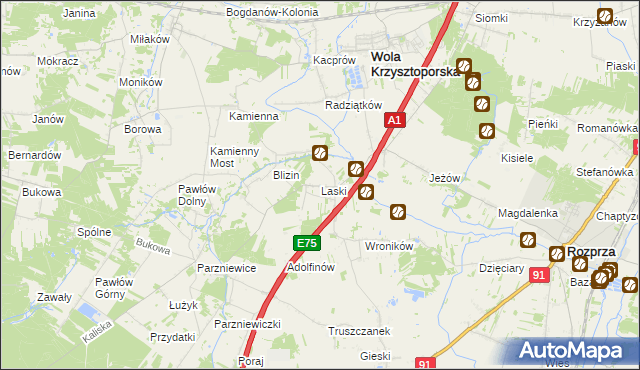 mapa Laski gmina Wola Krzysztoporska, Laski gmina Wola Krzysztoporska na mapie Targeo
