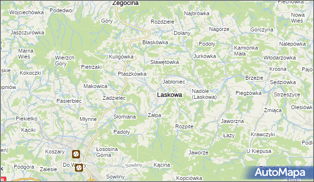 mapa Laskowa powiat limanowski, Laskowa powiat limanowski na mapie Targeo