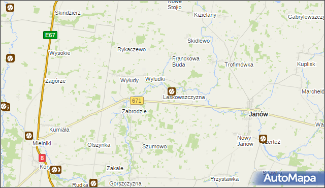 mapa Laskowszczyzna gmina Korycin, Laskowszczyzna gmina Korycin na mapie Targeo