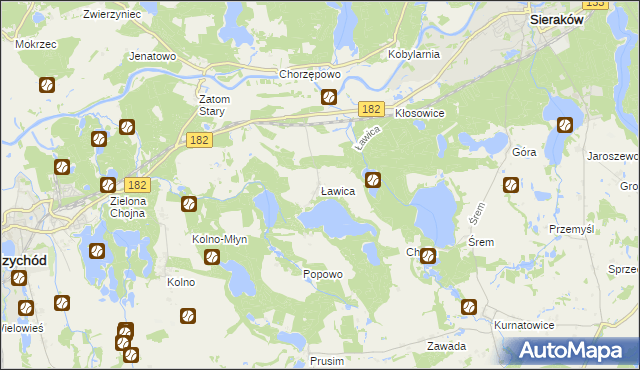 mapa Ławica gmina Sieraków, Ławica gmina Sieraków na mapie Targeo