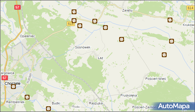 mapa Łaz gmina Chorzele, Łaz gmina Chorzele na mapie Targeo