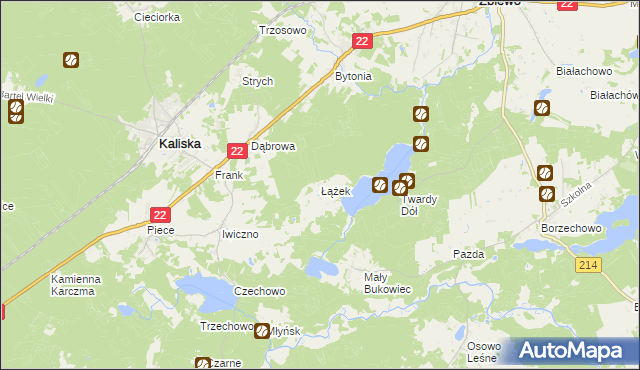 mapa Łążek gmina Kaliska, Łążek gmina Kaliska na mapie Targeo