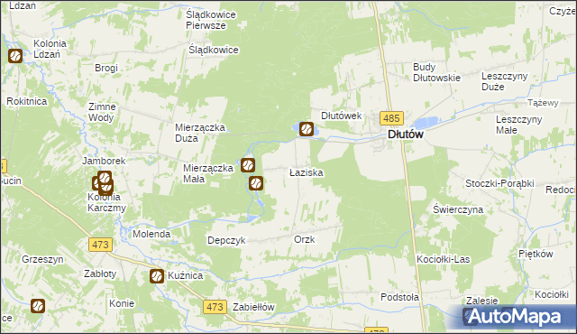 mapa Łaziska gmina Dłutów, Łaziska gmina Dłutów na mapie Targeo