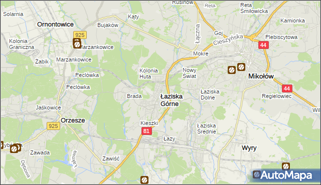 mapa Łaziska Górne, Łaziska Górne na mapie Targeo