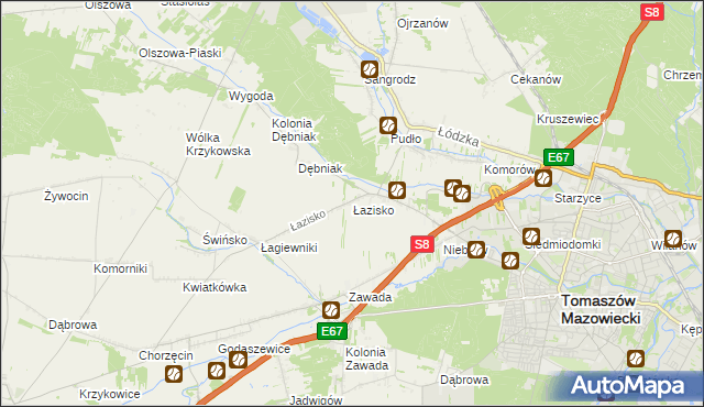 mapa Łazisko gmina Tomaszów Mazowiecki, Łazisko gmina Tomaszów Mazowiecki na mapie Targeo