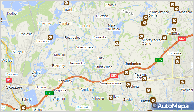 mapa Łazy gmina Jasienica, Łazy gmina Jasienica na mapie Targeo