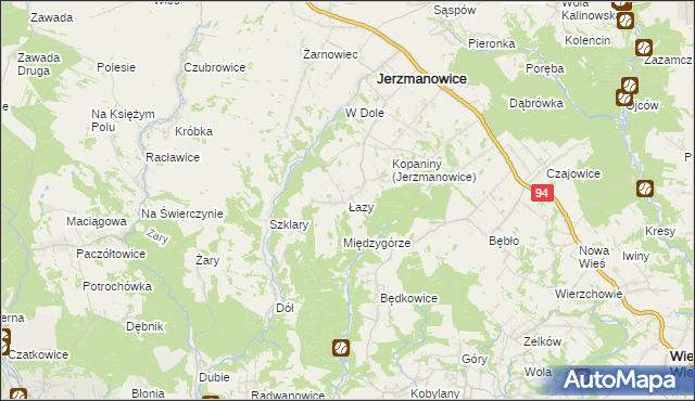 mapa Łazy gmina Jerzmanowice-Przeginia, Łazy gmina Jerzmanowice-Przeginia na mapie Targeo