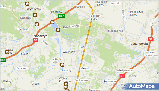 mapa Łazy gmina Lesznowola, Łazy gmina Lesznowola na mapie Targeo