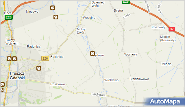 mapa Lędowo gmina Pruszcz Gdański, Lędowo gmina Pruszcz Gdański na mapie Targeo