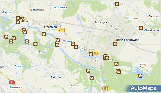 mapa Łęg gmina Jelcz-Laskowice, Łęg gmina Jelcz-Laskowice na mapie Targeo