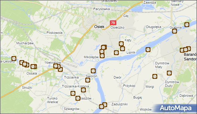 mapa Łęg gmina Osiek, Łęg gmina Osiek na mapie Targeo