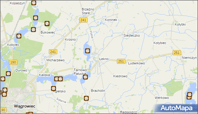 mapa Łekno gmina Wągrowiec, Łekno gmina Wągrowiec na mapie Targeo