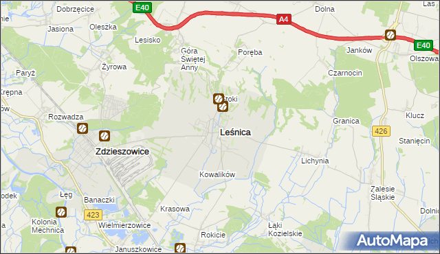 mapa Leśnica powiat strzelecki, Leśnica powiat strzelecki na mapie Targeo