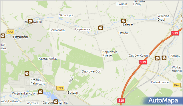mapa Leśniczówka gmina Urzędów, Leśniczówka gmina Urzędów na mapie Targeo